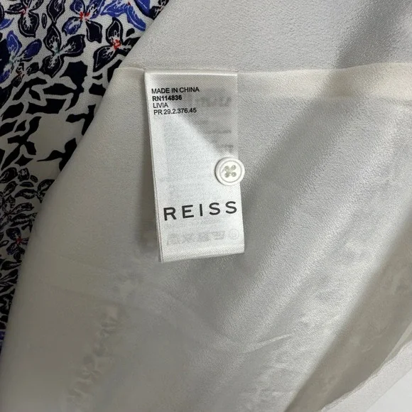 Reiss Livia Mosaic Print Split Midi Dress Floral Blue White Navy 7 - Picture 11 of 12